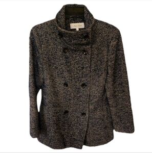 Calvin Klein Classic Mock Collar Navy Tweed Double Breasted Coat